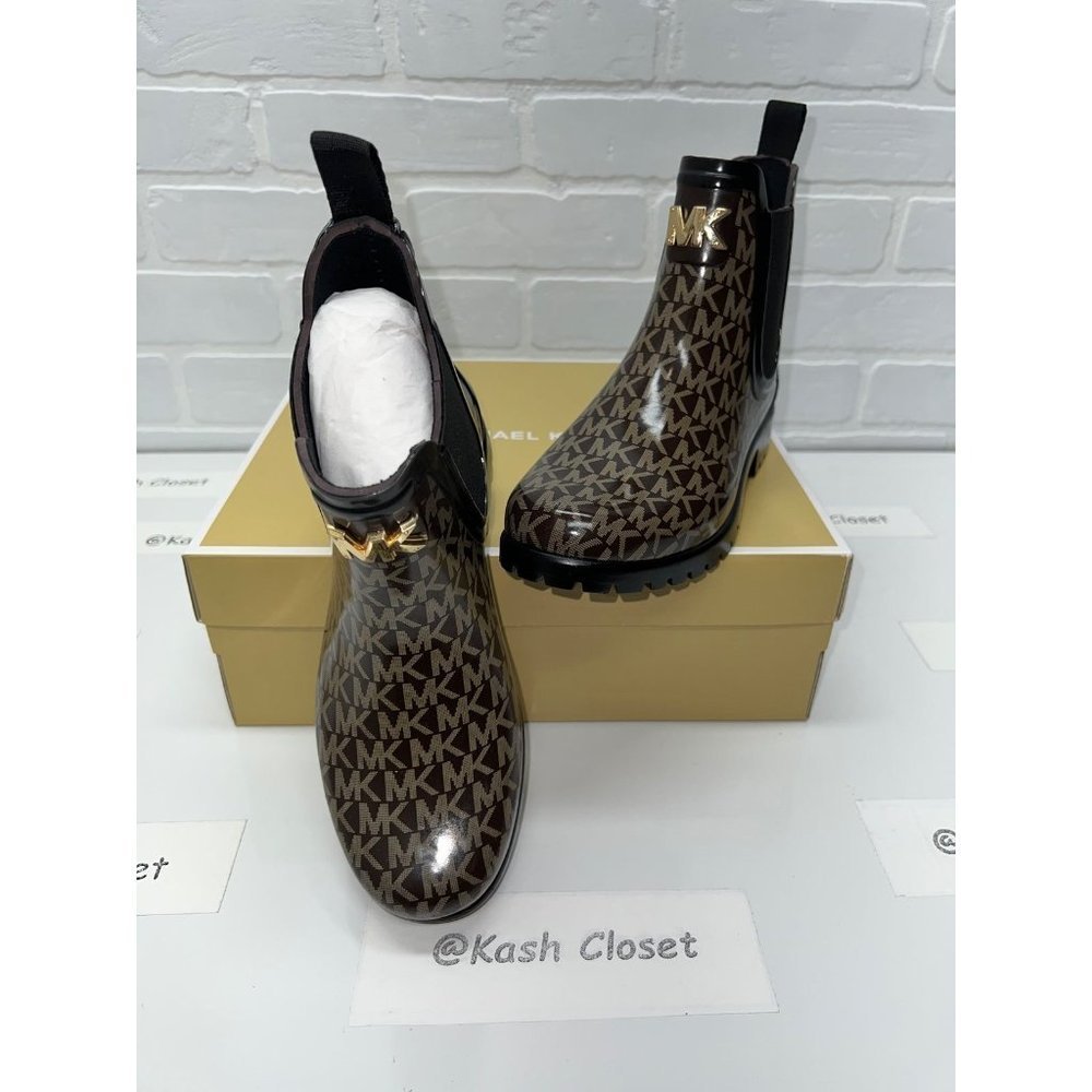 New Michael Kors Sidney Rain boots black brown - Picture 6 of 10